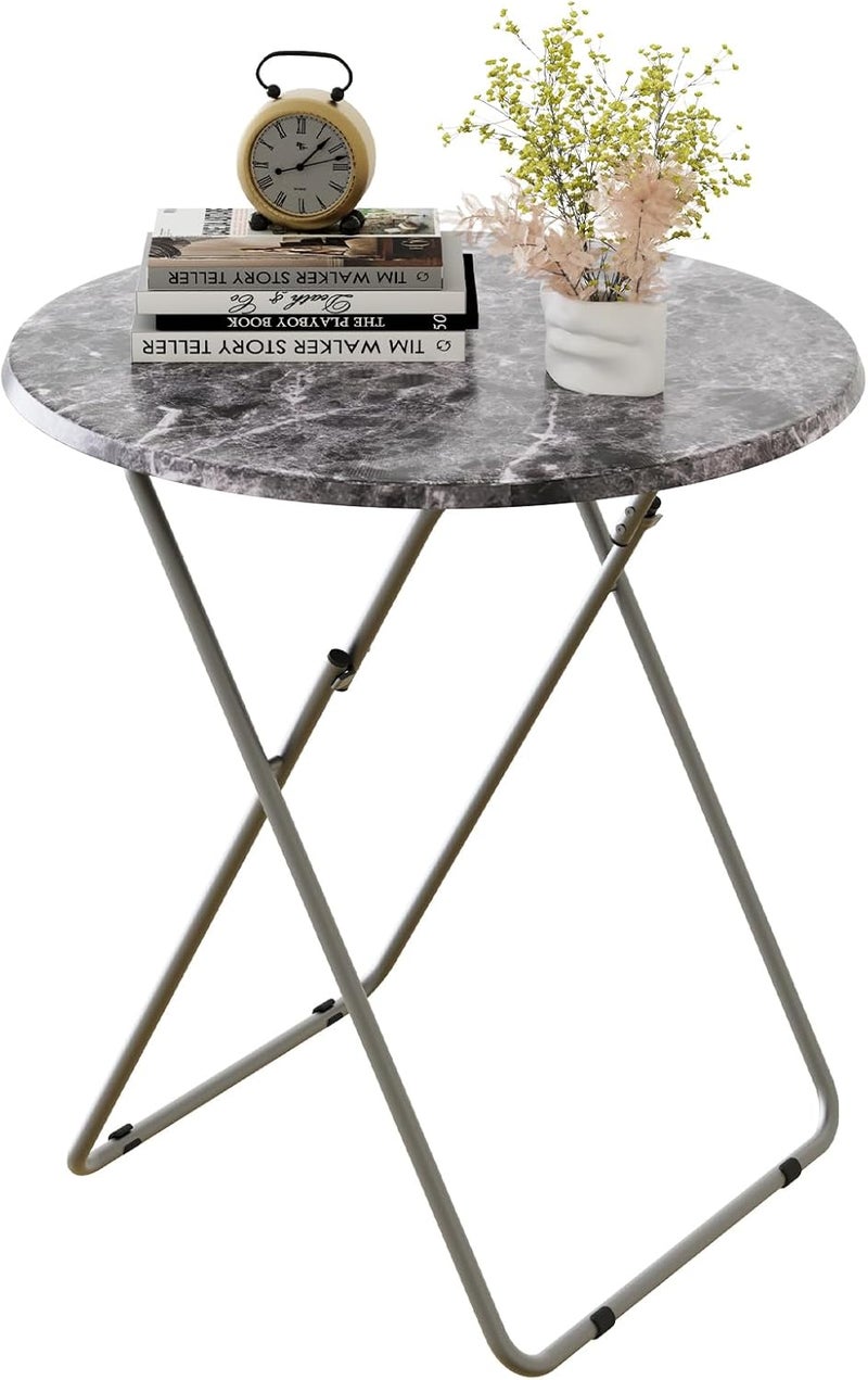 Fleecy day Round Folding TV Tray/TV Trays Dinner Snack Trays Table,Portable Foldable Table Small Sofa Bedside Tables with Light Weight, 17.5 x 17.5 x 26 in(Black Marble) - Image 1